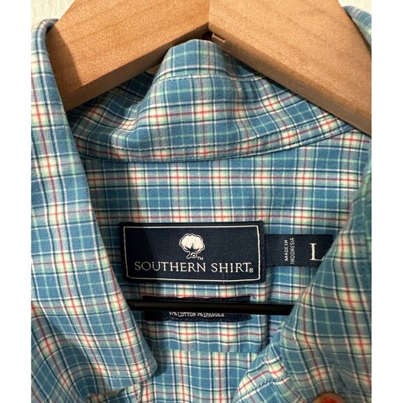 Mens Southern Shirt Company Blue Plaid Button Down Dress Shirt Large - Picture 3 of 6